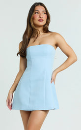 Minivestido Catharine - Vestido sin tirantes de corte A en azul