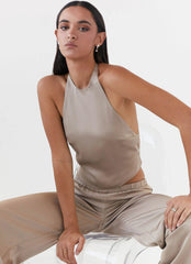 Top Bree Halter de Satén - Champiñón