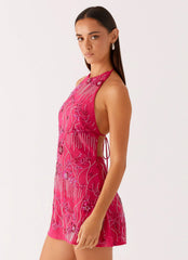 Minivestido con abalorios Leo - Fucsia