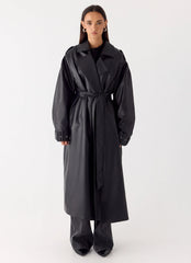 Gabardina Midi de Piel Sintética Out On The Town - Negra