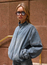 Chaqueta Bomber de Mezclilla Waylon - Azul Lavado Medio