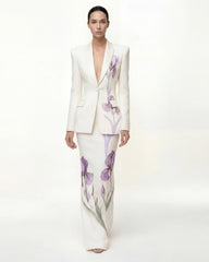 Iris Motif Maxi Skirt - White