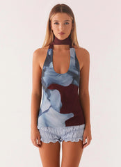 Top Catarina con estampado granate