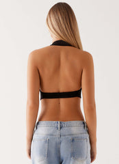 Top con abalorios Milli Halter - Negro
