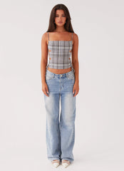 Top Trista con nudo - Tartán gris