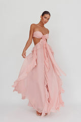 Vestido largo Santiago Cut-Out con volantes - Rosa palo
