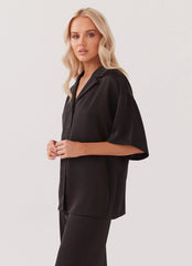 Camisa de satén Palm Cove - Negra