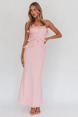 Vestido Longo com Babados On A Roll Rosa