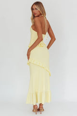 Vestido longo Clemence com elastex e babados limão