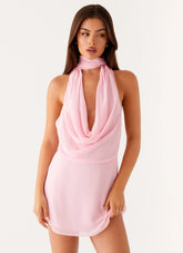 Minivestido tipo pañuelo sin espalda Chantal - Rosa