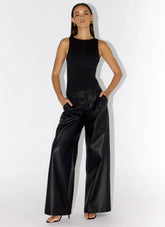 Pantalones Samuel de Piel Sintética de Tiro Bajo - Negro