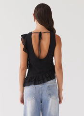 Top Empress con ribete de volantes - Negro