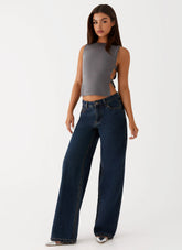 Jeans Keanna de mezclilla de tiro bajo - Mezclilla lavada