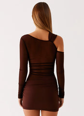 Minivestido asimétrico de manga larga Ophelie - Chocolate