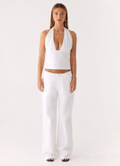 Josephina Linen Halter Top - White