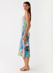 Vestido midi sin tirantes Niko - Jardín de primavera