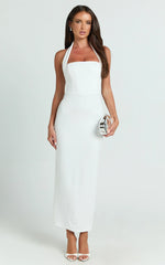 Salome Midi Dress - Halter Neck Column Dress in White
