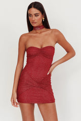 Minivestido con lazo en el cuello tipo bandeau Elma Rojo