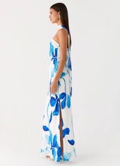 Maxivestido de gasa Ashelle - Flor cerúlea