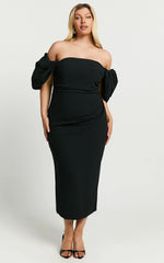 Vestido Midi Lohan - Manga abullonada con hombros descubiertos en color negro