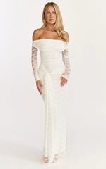 Melville Maxi Dress - Off Shoulder Long Sleeve Lace Dress in White
