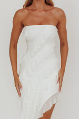 Vestido largo con volantes sin tirantes Just Friends (blanco roto)