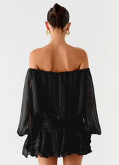 Minivestido con mangas abullonadas Eira - Negro