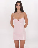 HARDWARE DETAIL FOIL DRESS, BABY PINK