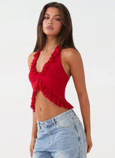 Top de volantes de malla Tanya - Rojo