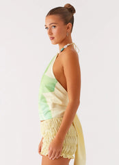Top con espalda anudada y abalorios Dalila - Estampado floral amarillo