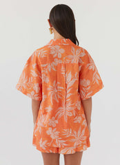 Camisa de lino extragrande Sweet Relief - Atardecer tropical