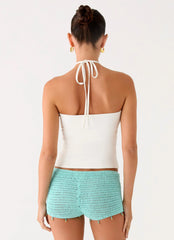 Pantalones cortos de crochet con cuentas Idalia - Azul
