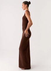 Vestido largo Balvin con cortes - Chocolate fresco
