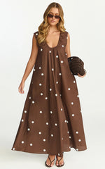 Vestido Longo Simone - Vestido de Poás de Linho com Decote Halter em Chocolate