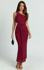 Vestido midi Mandy - Vestido de malla con nudo y aberturas en color vino