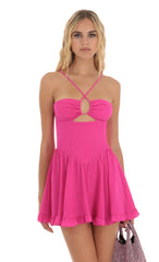 Vestido Corset Evasê Rosa Choque