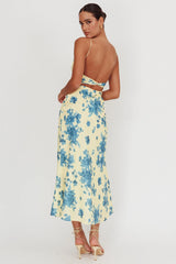 Vestido Maxi Floral Torcido com Decote nas Costas Nerida Amarelo