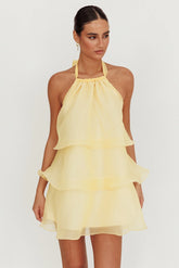 Minivestido Halter Escalonado con Estampado de Tulipanes Limón
