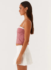 Top bustier Palmer con volantes - Cuadros vichy rojos