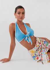 Top con lazo de lino Isle Of Water - Azul celeste
