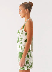 Minivestido de algodón Melora - Verde Floreciente