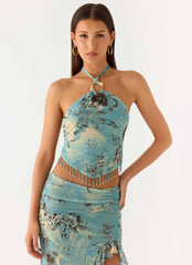 Top halter Lloyd con cuentas - Azul aguamarina difuminado