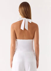 Josephina Linen Halter Top - White