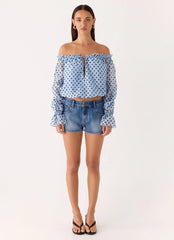 Shorts vaqueros Kayda de tiro bajo - Lavado azul