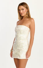 Minivestido Zola - Vestido de lentejuelas sin tirantes con silueta A en color perla