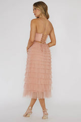 Vestido Midi em Camadas com Babados Garden Party Blush