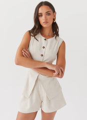 Pantalones cortos de lino Born For Bordeaux - Avena