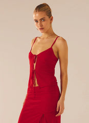 Top de tirantes de malla agridulce - Rosa roja