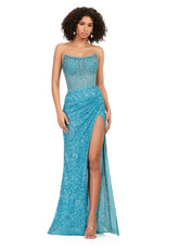 Vestido de noche de fiesta Ashley Lauren 11238 con corsé, bustier y falda cruzada