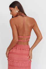 Top Helios Halterneck Franzido de Lantejoulas Rosa